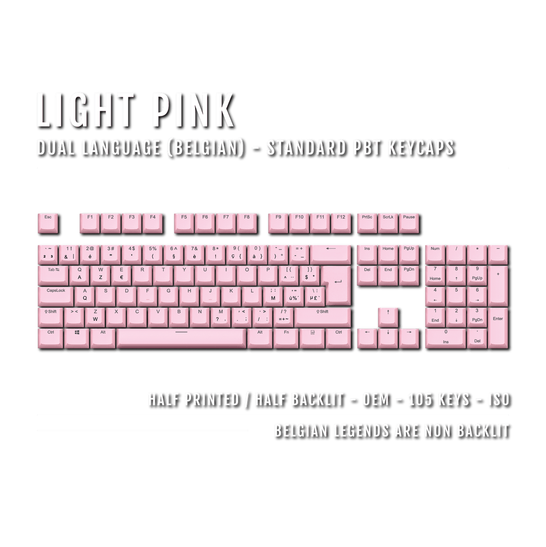 Light Pink Belgian (ISO-BE) Dual Language PBT Keycaps Krome Keycaps LTD belgian