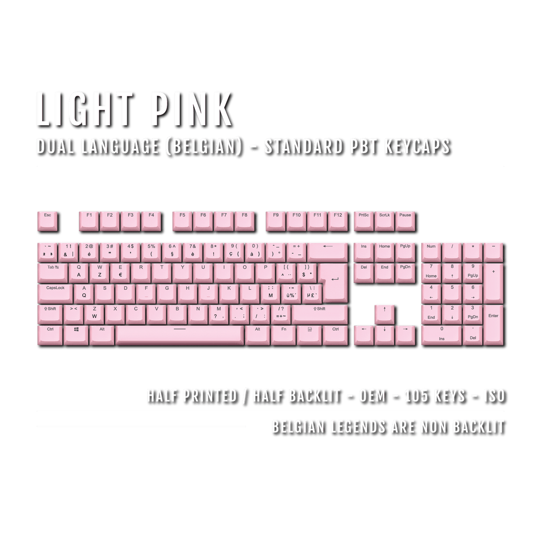 Light Pink PBT Belgian Keycaps - ISO-BE - 100% Size - Dual Language Keycaps - kromekeycaps