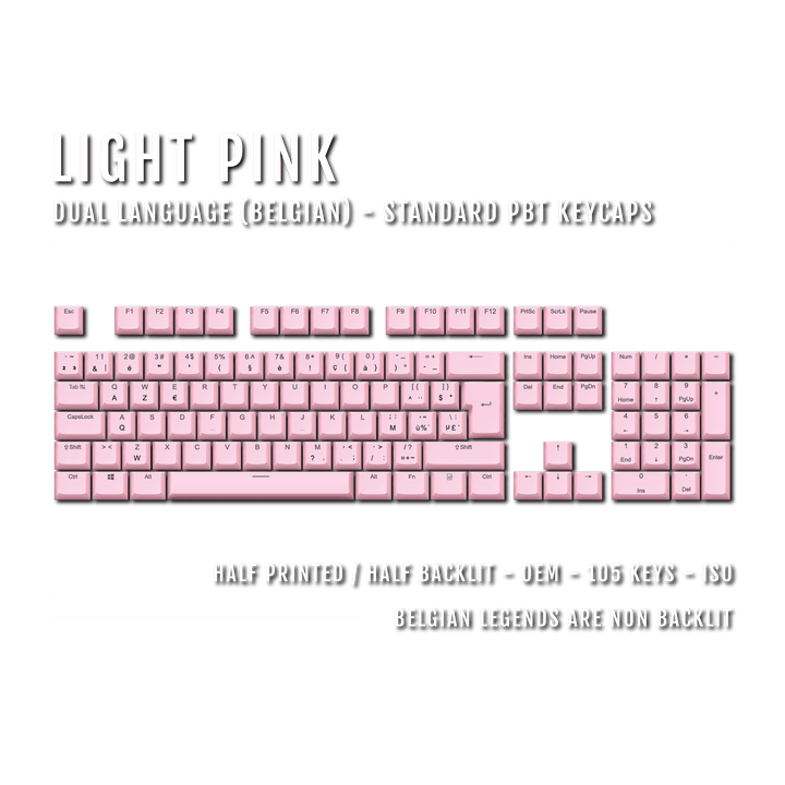 Light Pink PBT Belgian Keycaps - ISO-BE - 100% Size - Dual Language Keycaps - kromekeycaps