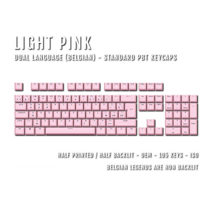 Light Pink Belgian (ISO-BE) Dual Language PBT Keycaps Krome Keycaps LTD belgian