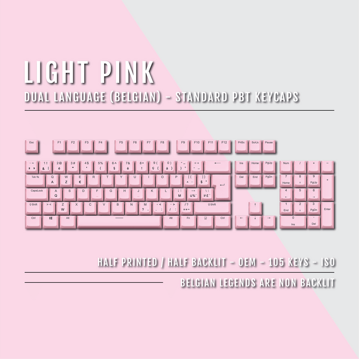 Light Pink PBT Belgian Keycaps - ISO-BE - 100% Size - Dual Language Keycaps - kromekeycaps