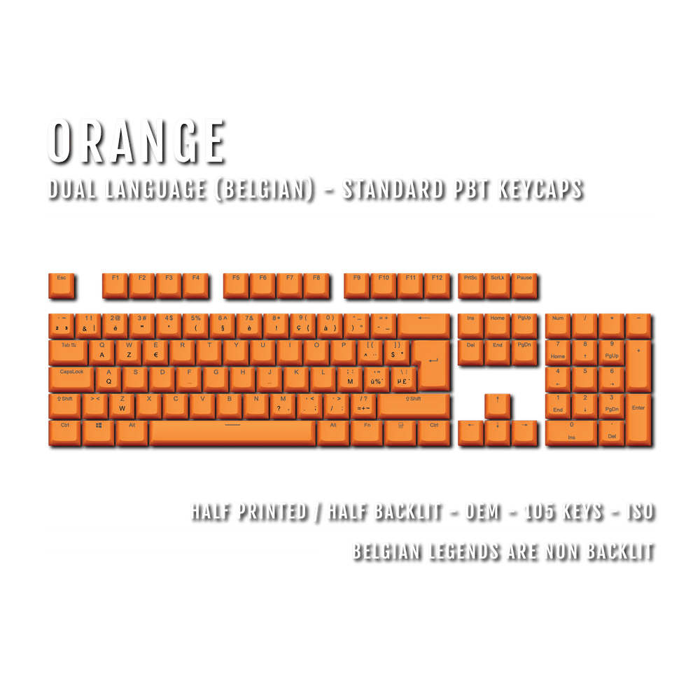 Orange Belgian (ISO-BE) Dual Language PBT Keycaps Krome Keycaps LTD belgian
