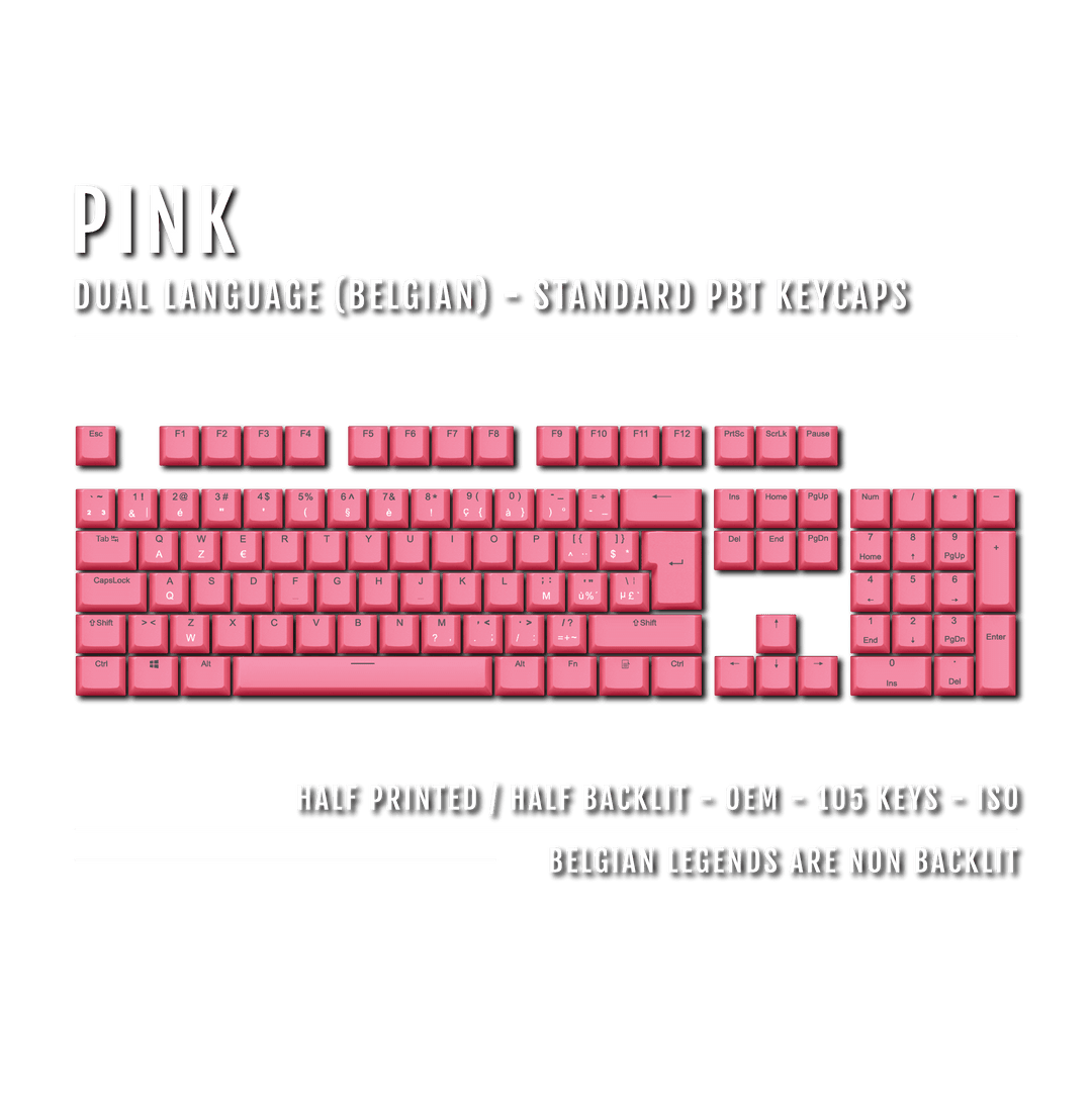 Pink Belgian (ISO-BE) Dual Language PBT Keycaps Krome Keycaps LTD belgian
