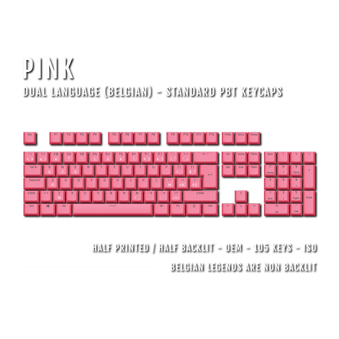 Pink PBT Belgian Keycaps - ISO-BE - 100% Size - Dual Language Keycaps - kromekeycaps