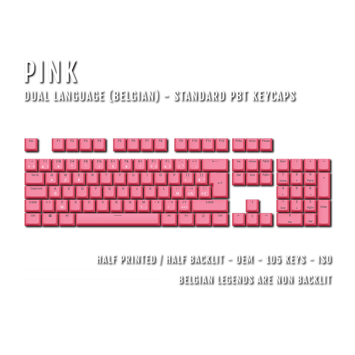 Pink Belgian (ISO-BE) Dual Language PBT Keycaps Krome Keycaps LTD belgian