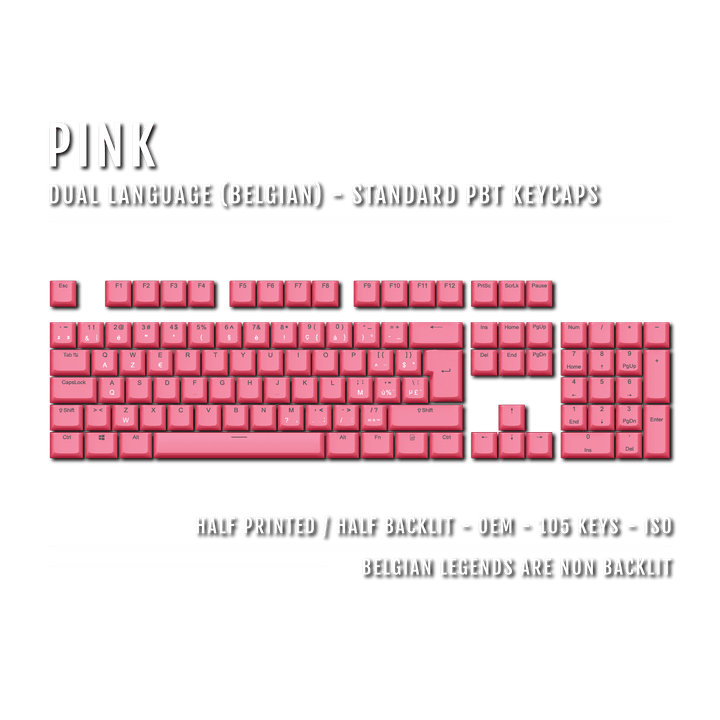 Pink PBT Belgian Keycaps - ISO-BE - 100% Size - Dual Language Keycaps - kromekeycaps