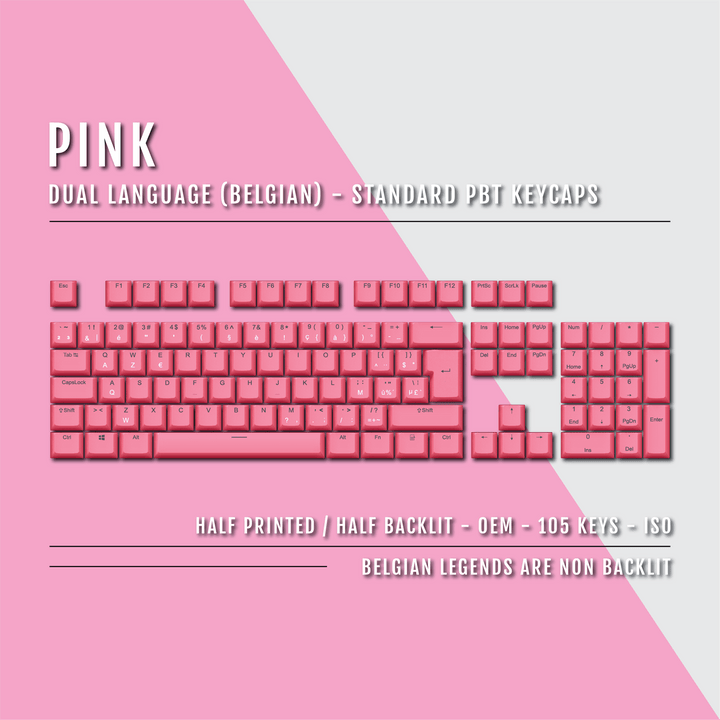 Pink Belgian (ISO-BE) Dual Language PBT Keycaps Krome Keycaps LTD belgian