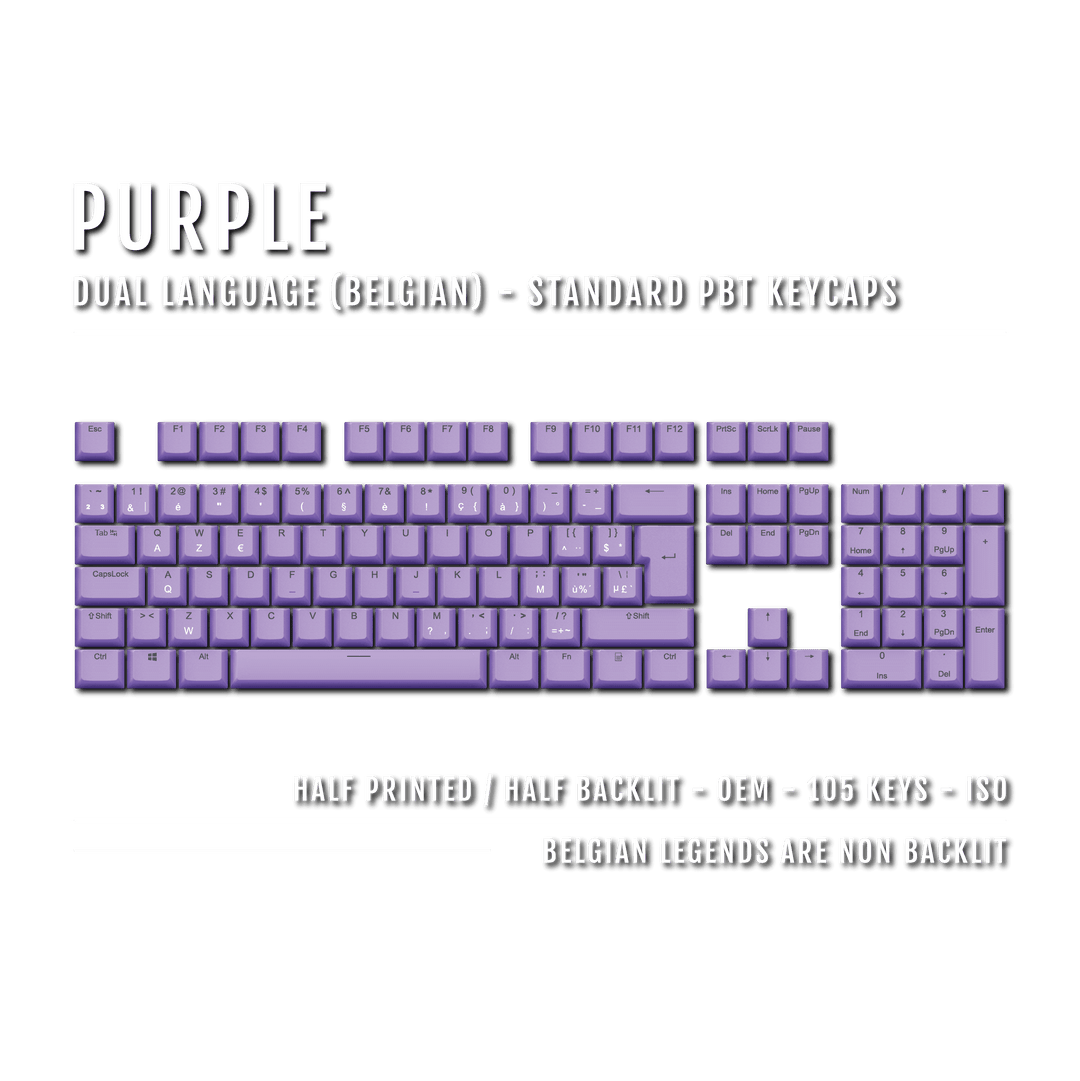 Purple PBT Belgian Keycaps - ISO-BE - 100% Size - Dual Language Keycaps - kromekeycaps