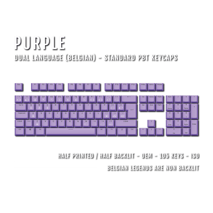 Purple PBT Belgian Keycaps - ISO-BE - 100% Size - Dual Language Keycaps - kromekeycaps