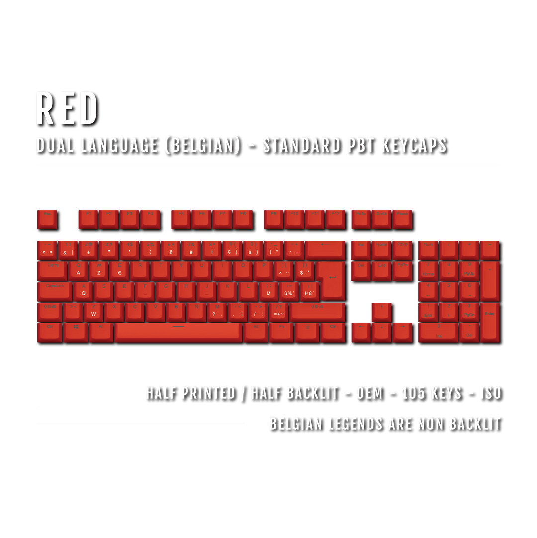 Red PBT Belgian Keycaps - ISO-BE - 100% Size - Dual Language Keycaps - kromekeycaps