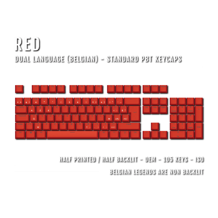 Red PBT Belgian Keycaps - ISO-BE - 100% Size - Dual Language Keycaps - kromekeycaps