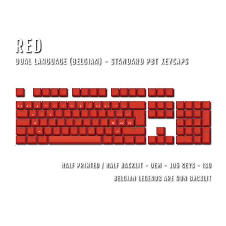 Red Belgian (ISO-BE) Dual Language PBT Keycaps Krome Keycaps LTD belgian