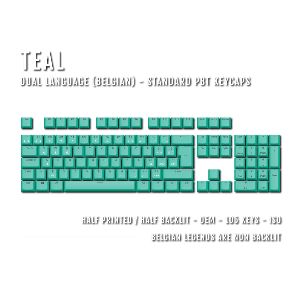 Teal Belgian (ISO-BE) Dual Language PBT Keycaps Krome Keycaps LTD belgian