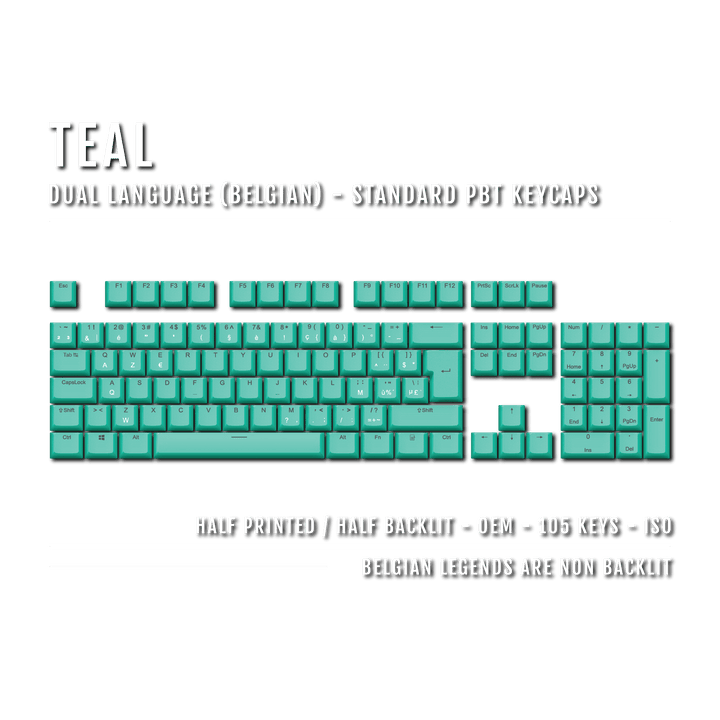 Teal Belgian (ISO-BE) Dual Language PBT Keycaps Krome Keycaps LTD belgian