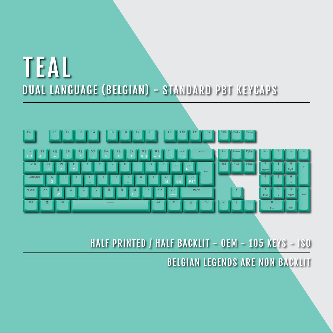Teal PBT Belgian Keycaps - ISO-BE - 100% Size - Dual Language Keycaps - kromekeycaps