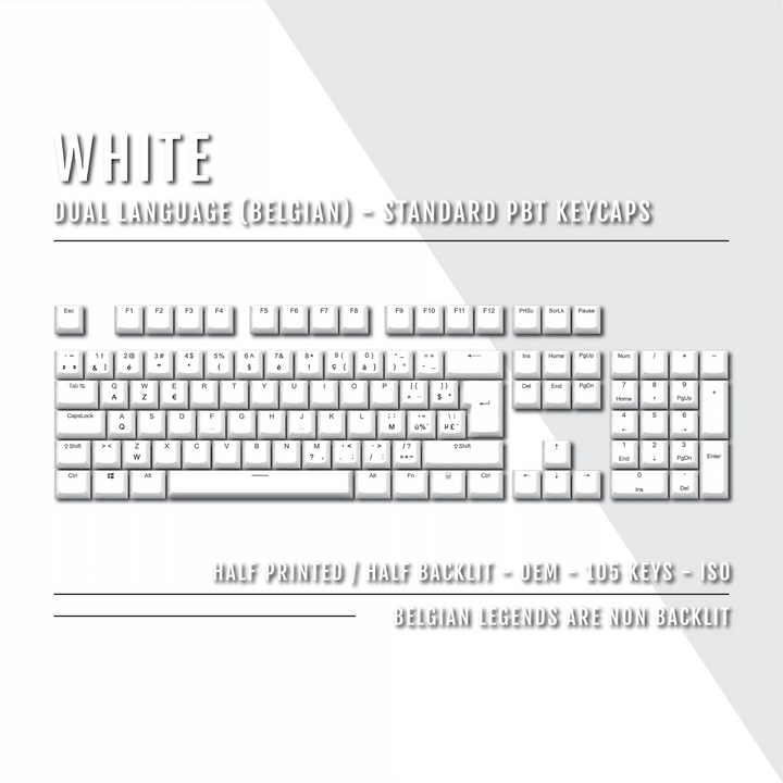 White Belgian (ISO-BE) Dual Language PBT Keycaps Krome Keycaps LTD belgian