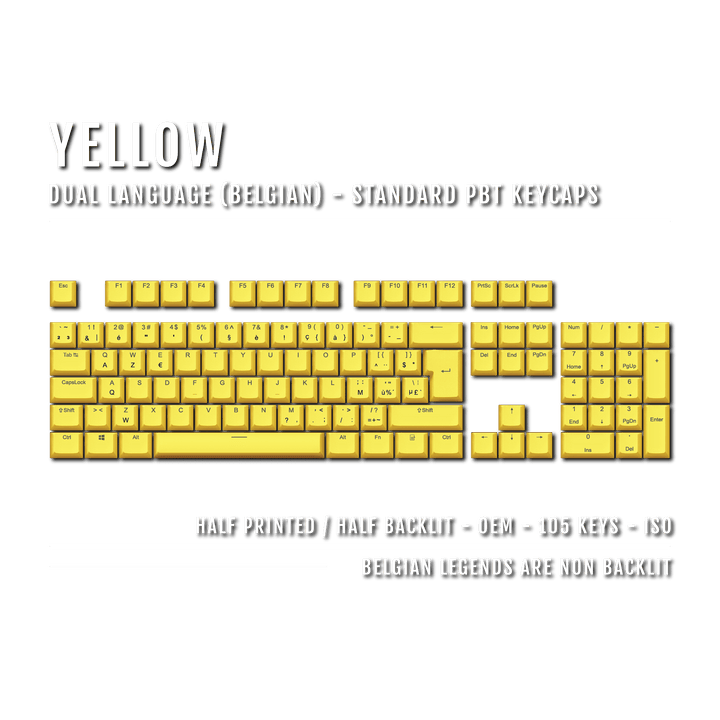 Yellow Belgian (ISO-BE) Dual Language PBT Keycaps Krome Keycaps LTD belgian