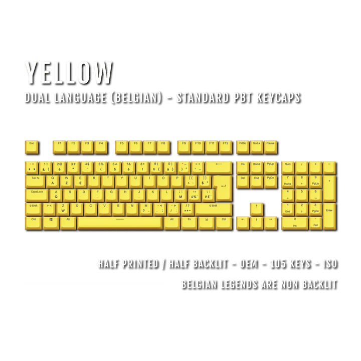 Yellow PBT Belgian Keycaps - ISO-BE - 100% Size - Dual Language Keycaps - kromekeycaps