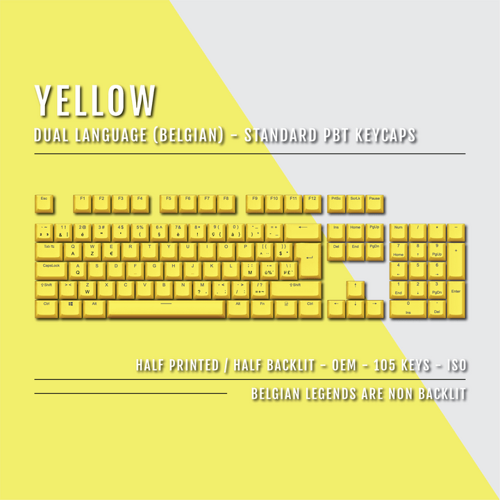 Yellow Belgian (ISO-BE) Dual Language PBT Keycaps Krome Keycaps LTD belgian