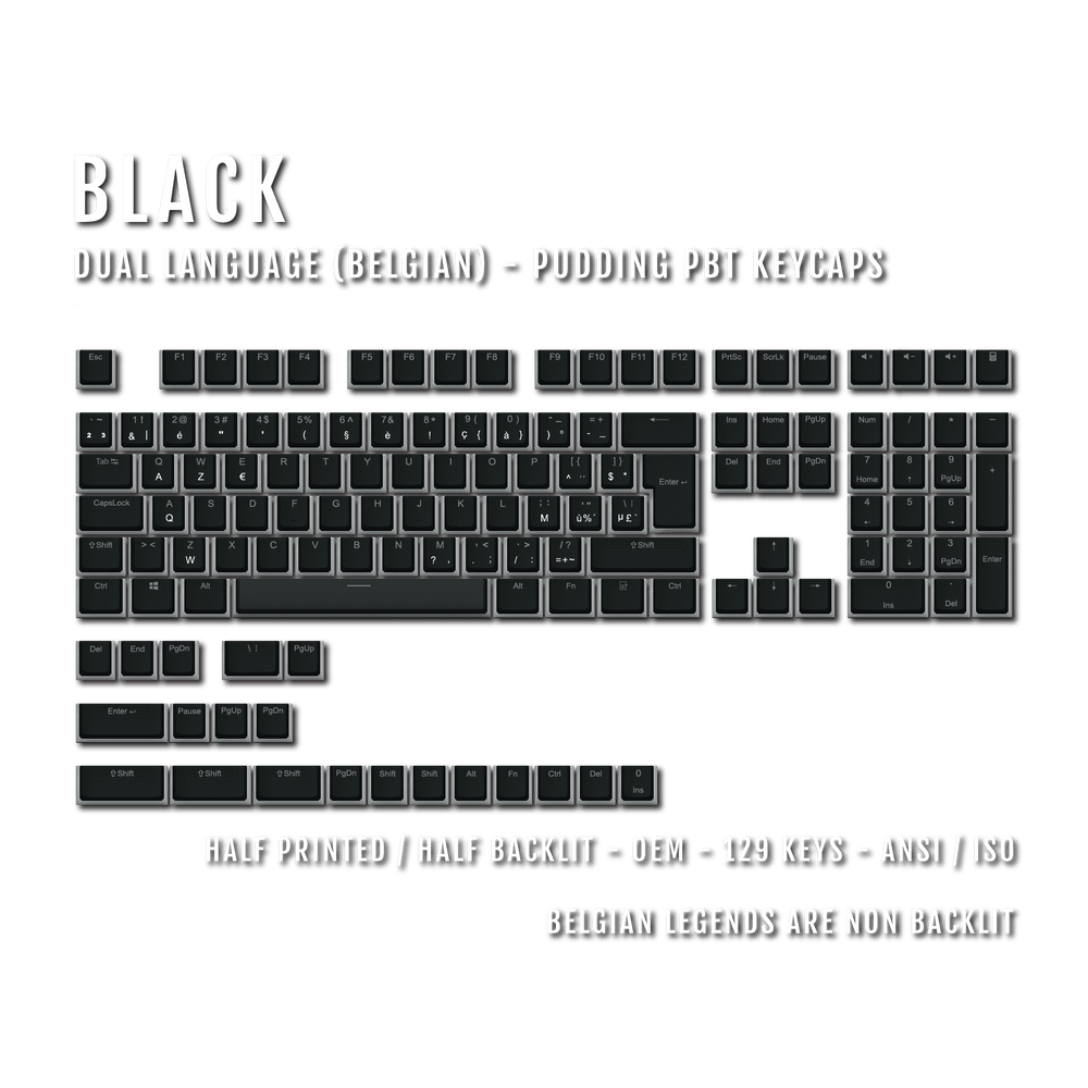 Black Belgian (ISO-BE) Dual Language PBT Pudding Keycaps Krome Keycaps LTD belgian