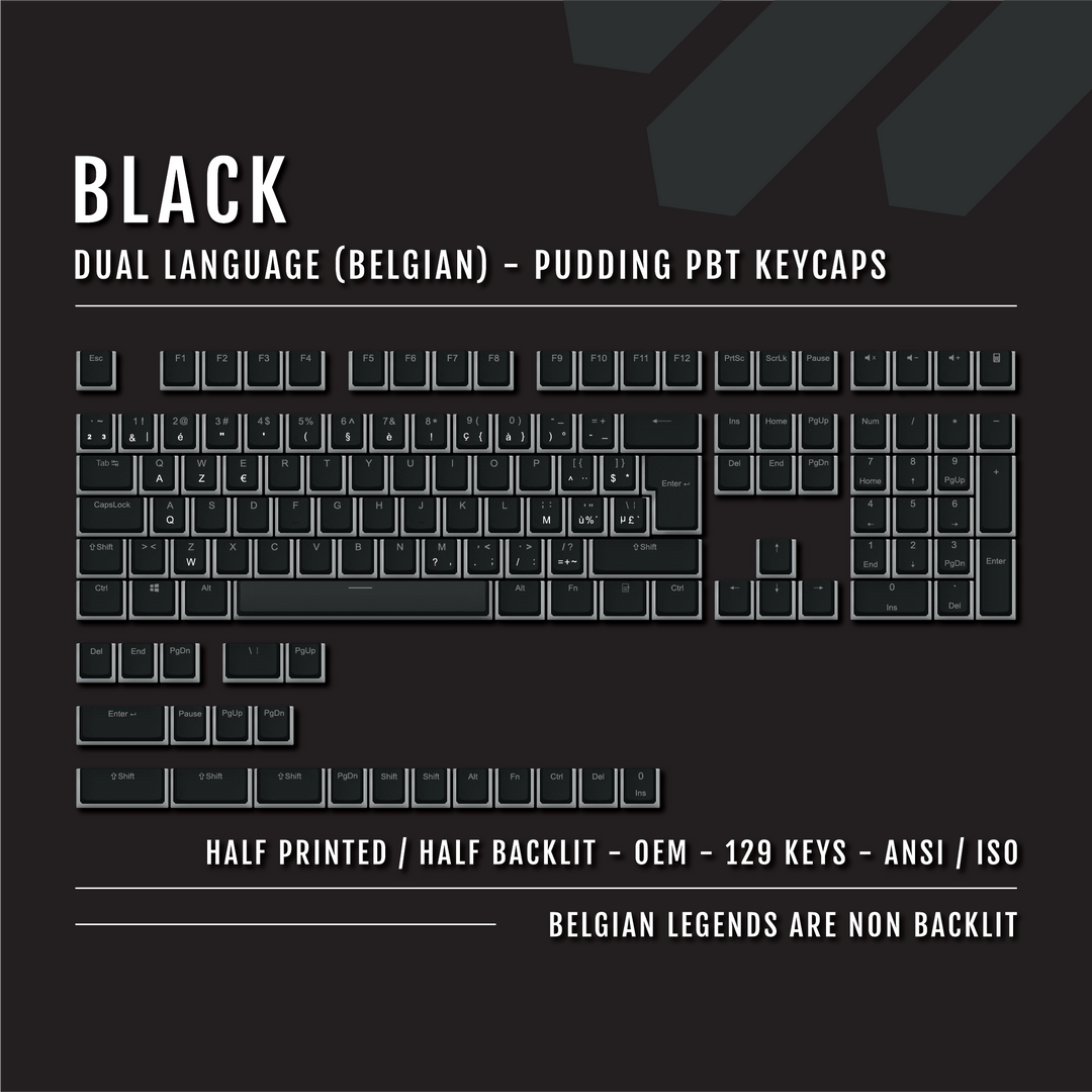 Black Belgian (ISO-BE) Dual Language PBT Pudding Keycaps Krome Keycaps LTD belgian