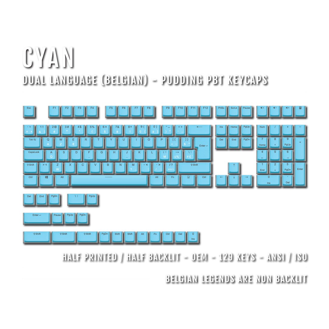 Cyan Belgian (ISO-BE) Dual Language PBT Pudding Keycaps Krome Keycaps LTD belgian