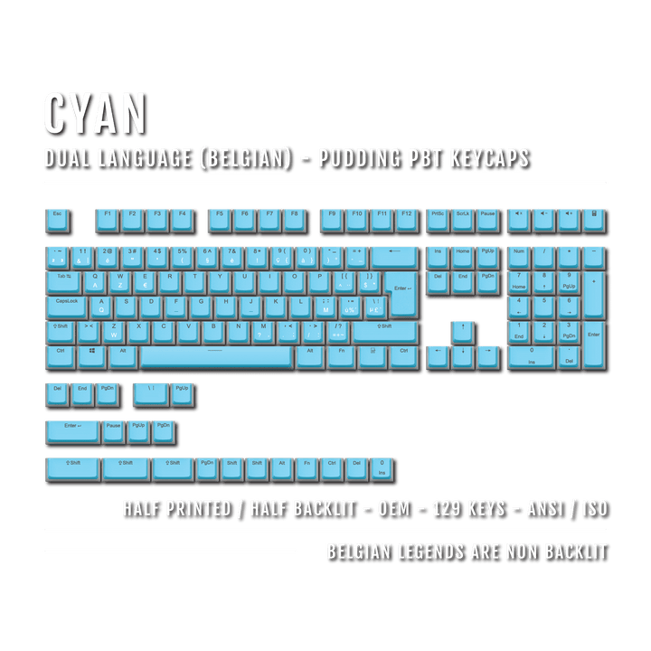 Cyan Belgian (ISO-BE) Dual Language PBT Pudding Keycaps