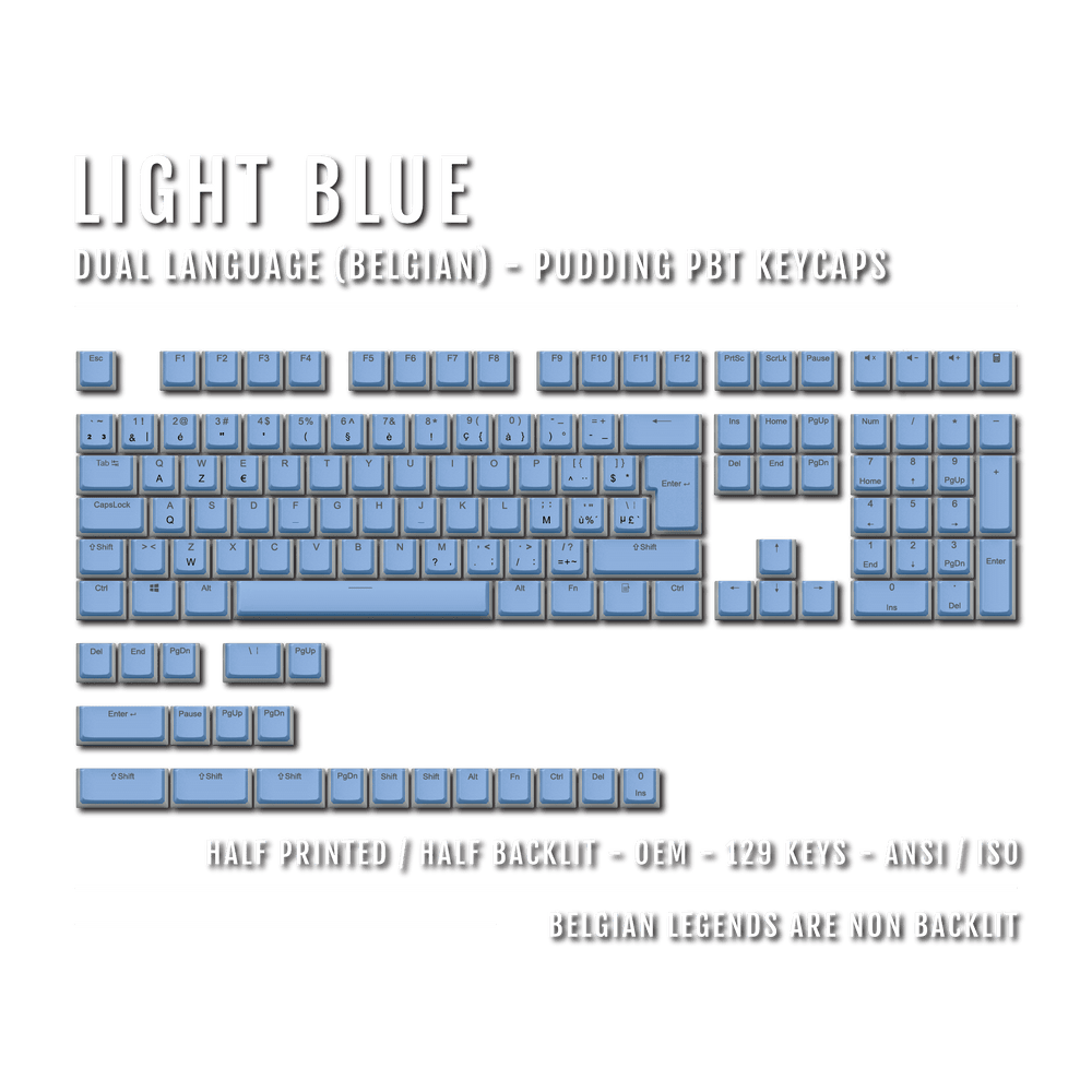 Light Blue Belgian (ISO-BE) Dual Language PBT Pudding Keycaps Krome Keycaps LTD belgian