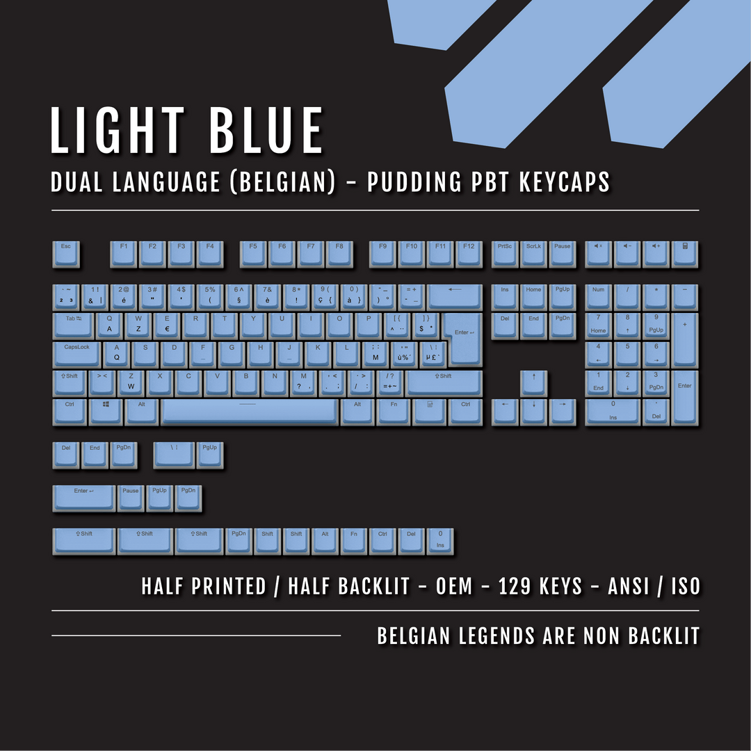 Light Blue Belgian (ISO-BE) Dual Language PBT Pudding Keycaps