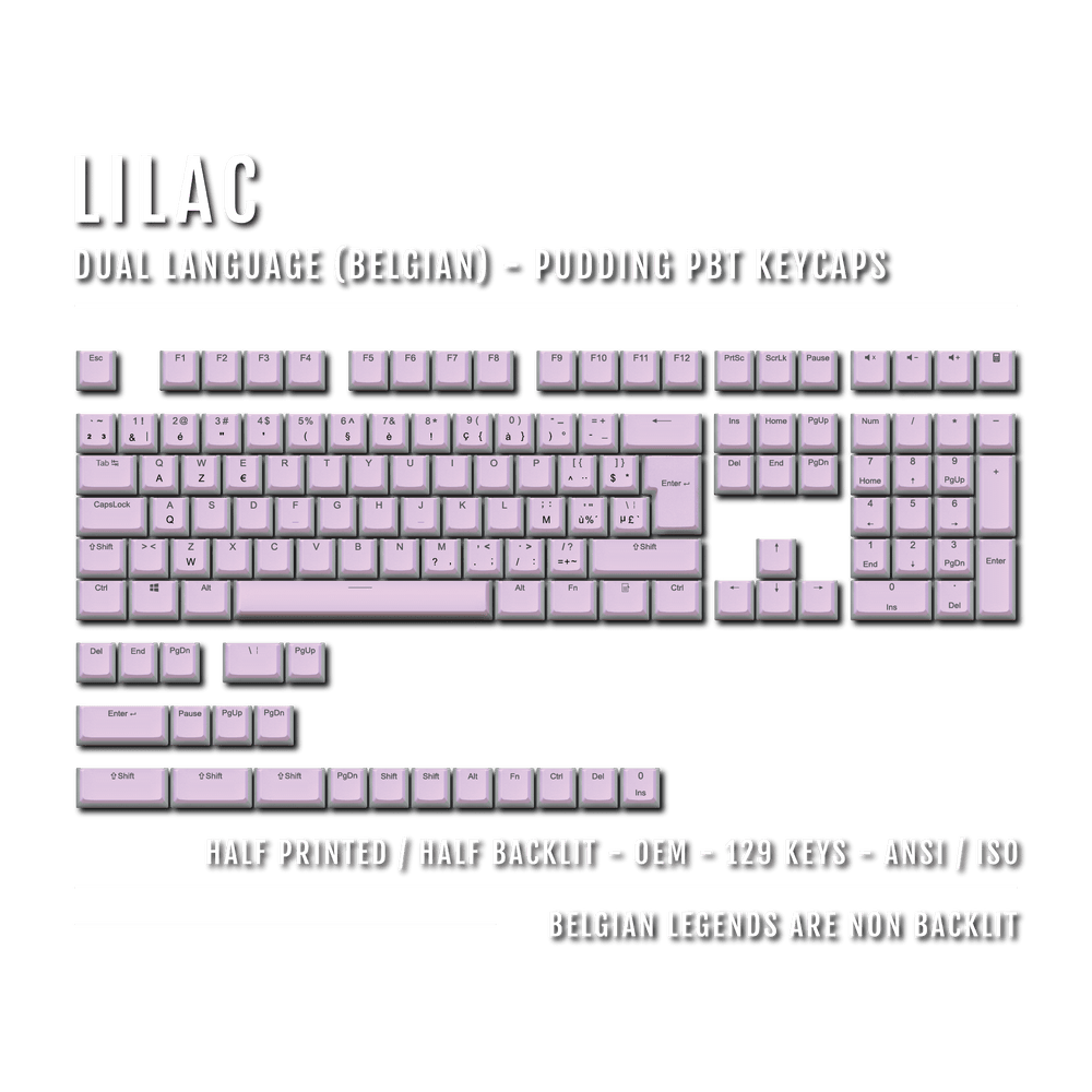 Lilac Belgian (ISO-BE) Dual Language PBT Pudding Keycaps Krome Keycaps LTD belgian