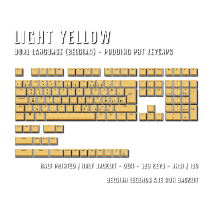 Light Yellow Belgian (ISO-BE) Dual Language PBT Pudding Keycaps Krome Keycaps LTD belgian