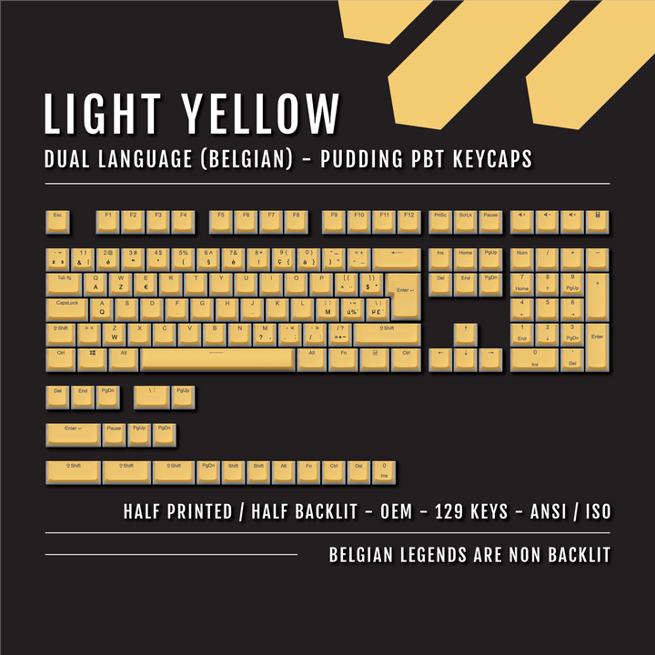Light Yellow Belgian (ISO-BE) Dual Language PBT Pudding Keycaps Krome Keycaps LTD belgian