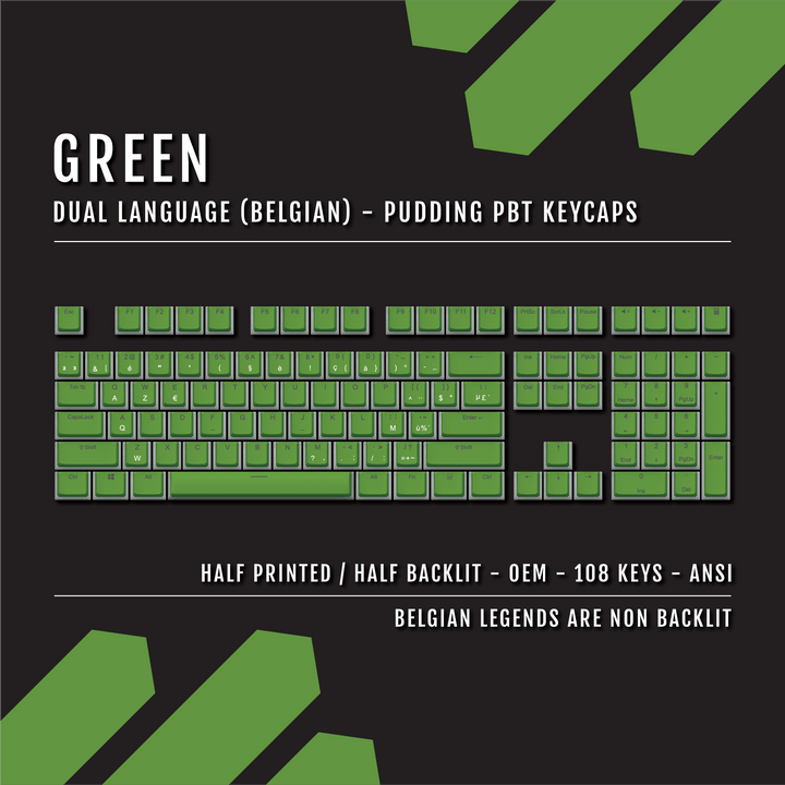 Green Belgian Dual Language PBT Pudding Keycaps Krome Keycaps LTD belgian