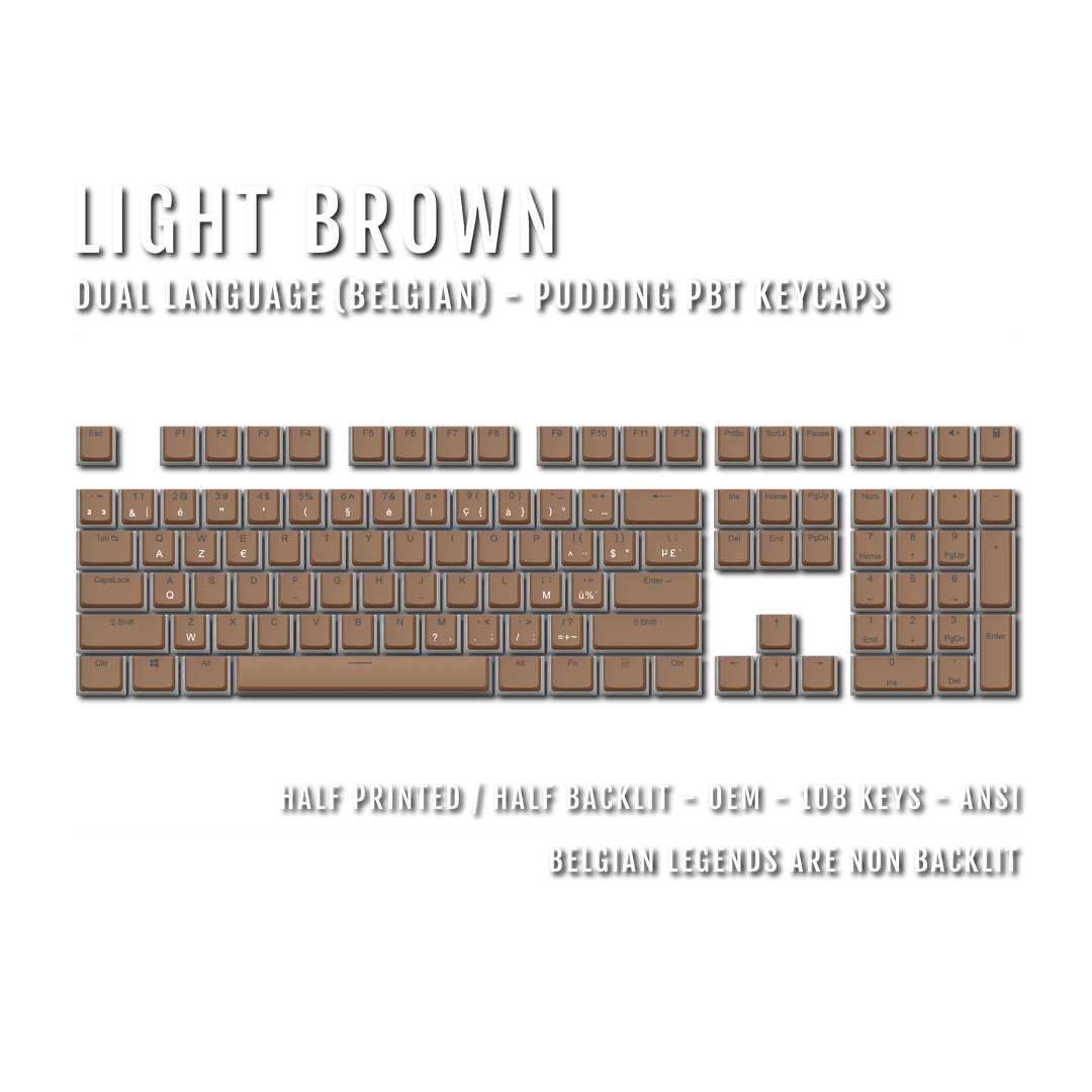 Light Brown Belgian Dual Language PBT Pudding Keycaps Krome Keycaps LTD belgian