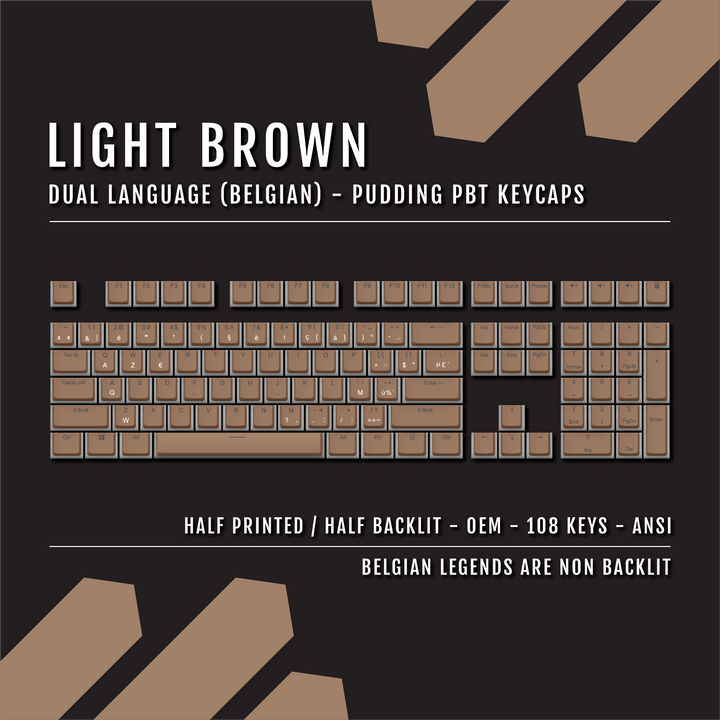 Light Brown Belgian Dual Language PBT Pudding Keycaps Krome Keycaps LTD belgian