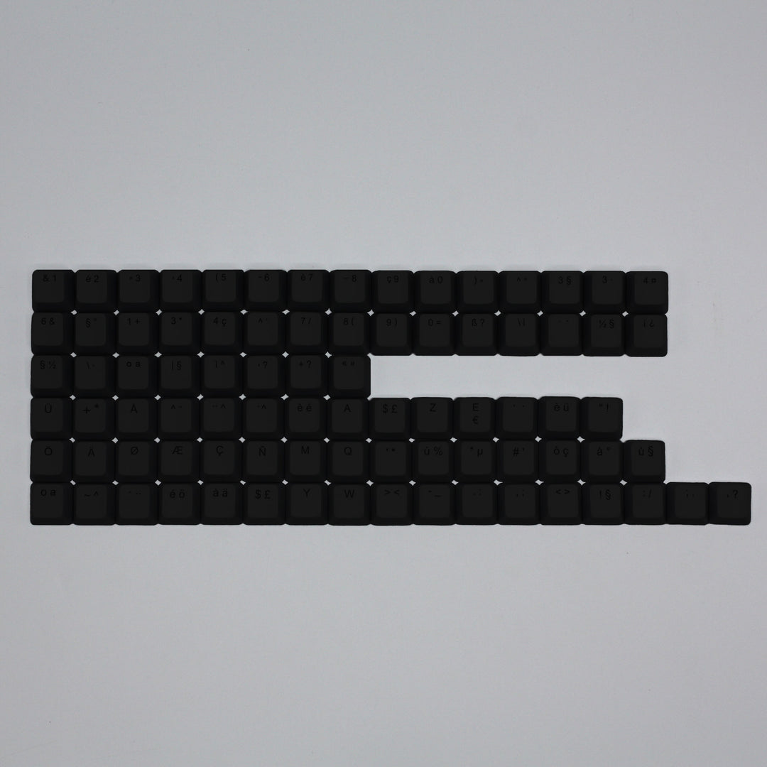 Black International ABS Keycap Conversion Kit Krome Keycaps LTD danish, french, german, italian, norwegian, portuguese, spanish, swedish, swiss