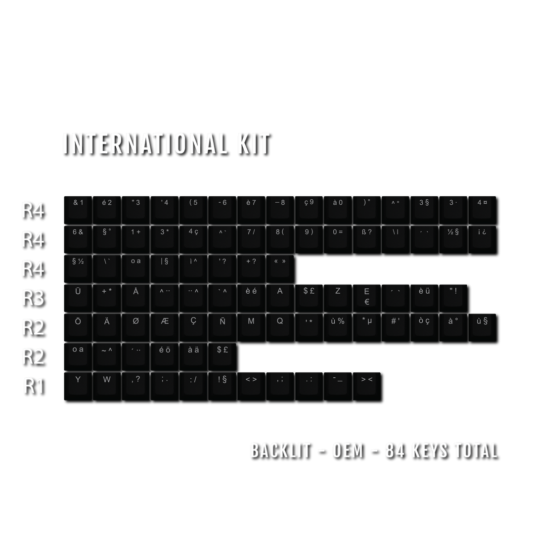 Black Backlit International Keycap Kit - ABS - Multiple Languages - kromekeycaps