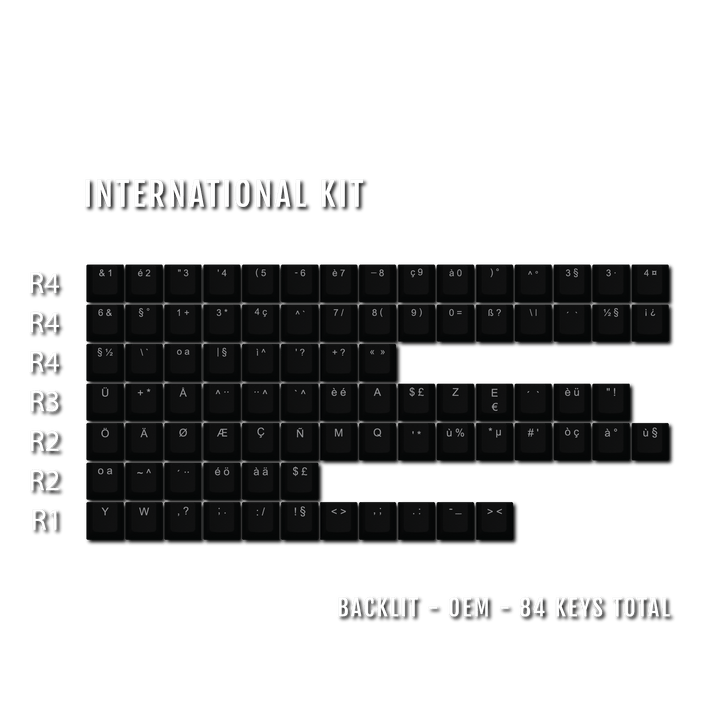 Black Backlit International Keycap Kit - ABS - Multiple Languages - kromekeycaps