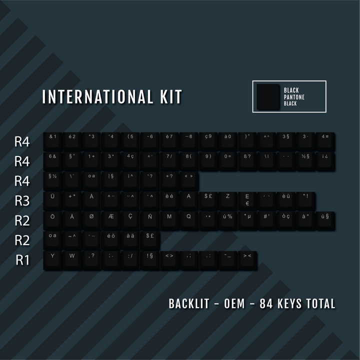 Black Backlit International Keycap Kit - ABS - Multiple Languages - kromekeycaps