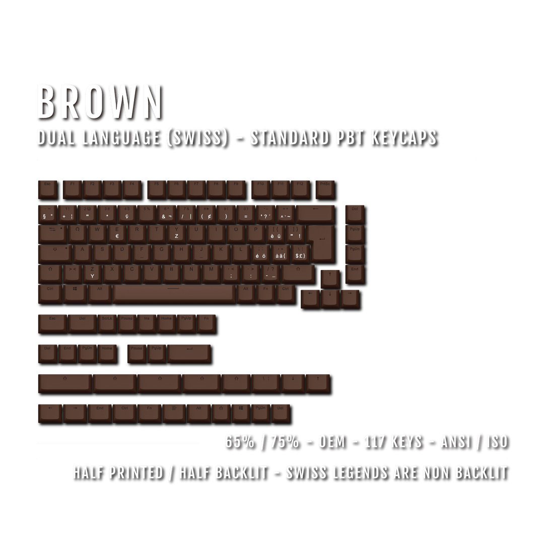 Brown Swiss (ISO-CH) Dual Language PBT Keycaps - 65/75% Krome Keycaps LTD swiss