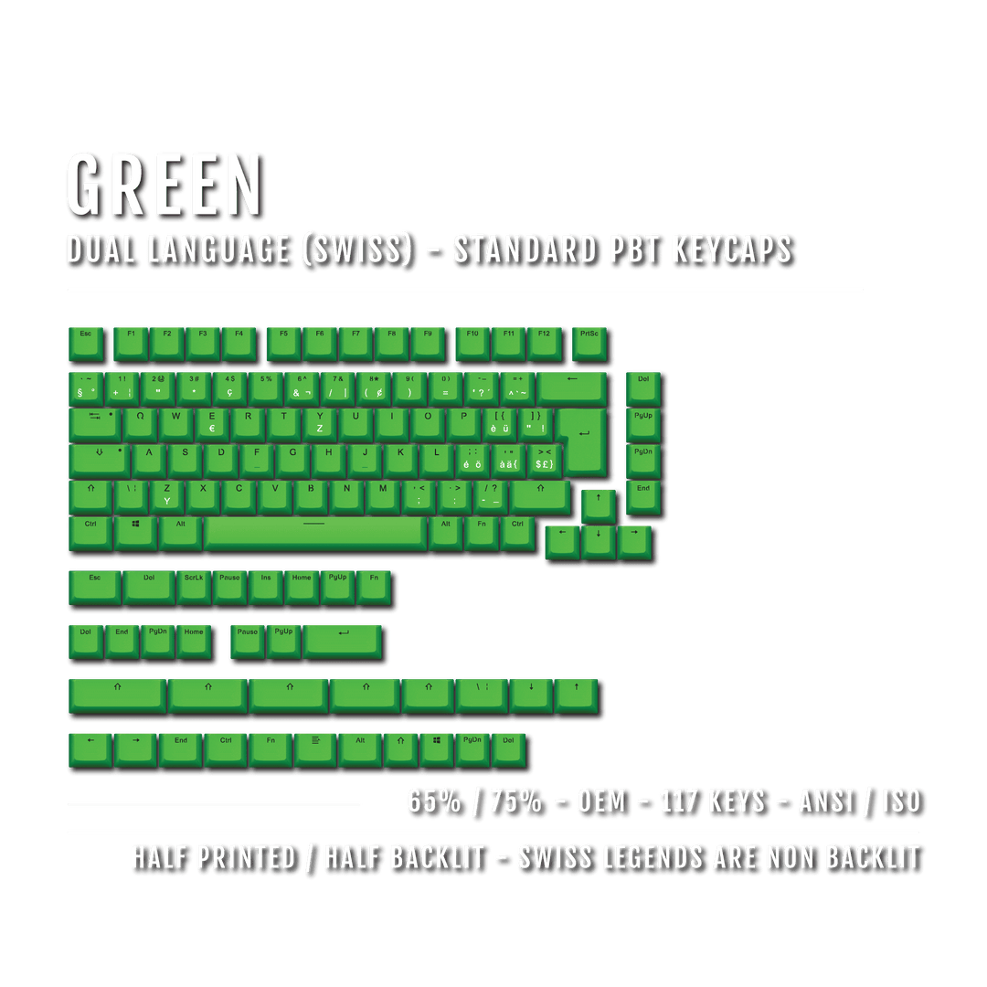 Green Swiss (ISO-CH) Dual Language PBT Keycaps - 65/75% Krome Keycaps LTD swiss