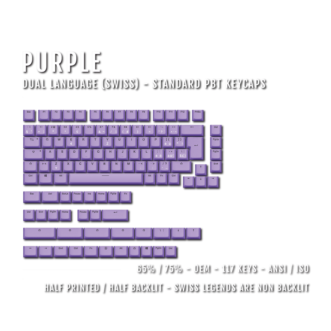 Purple Swiss (ISO-CH) Dual Language PBT Keycaps - 65/75% Krome Keycaps LTD swiss