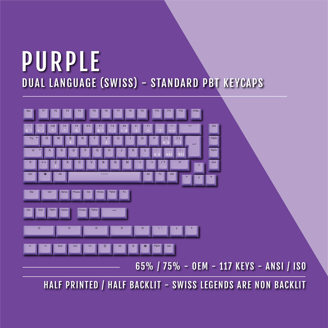 Purple Swiss (ISO-CH) Dual Language PBT Keycaps - 65/75% Krome Keycaps LTD swiss