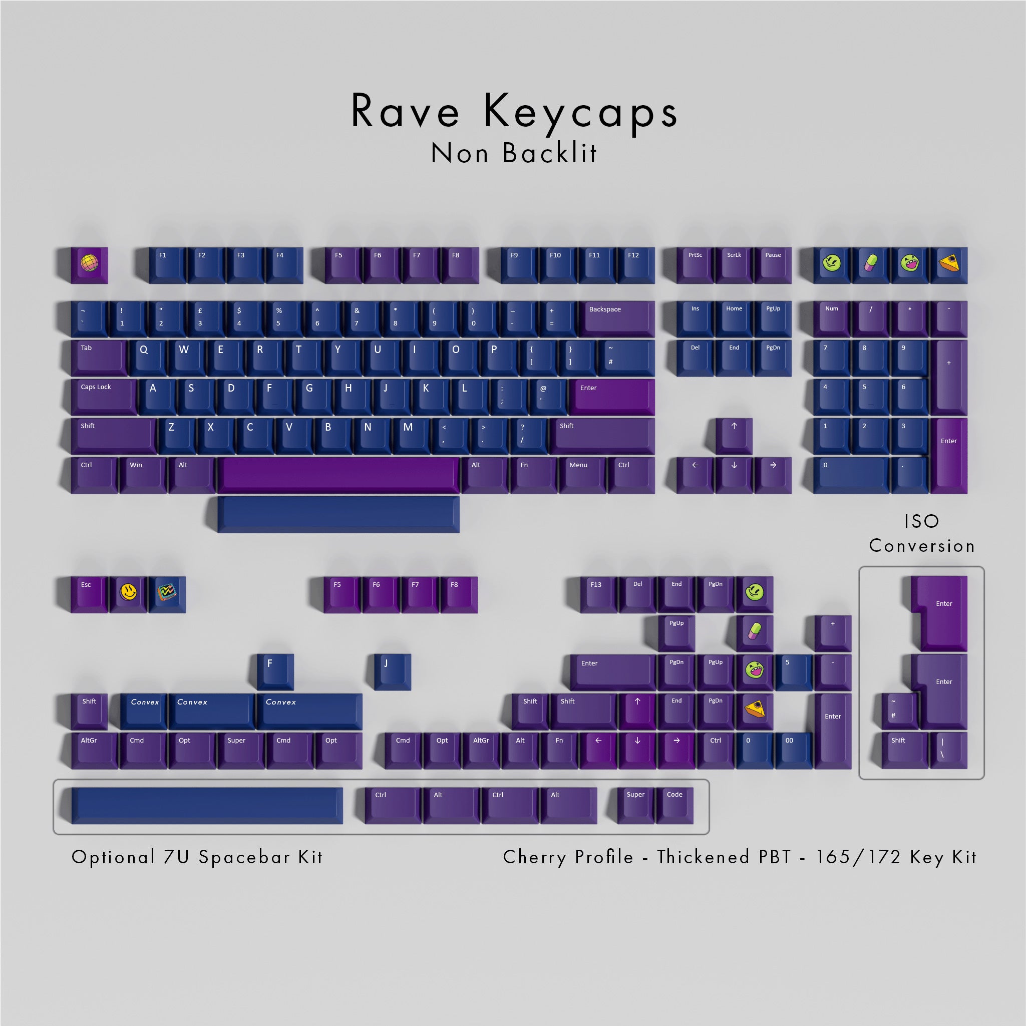 Rave PBT Keycaps - Non-Backlit – Krome Keycaps LTD