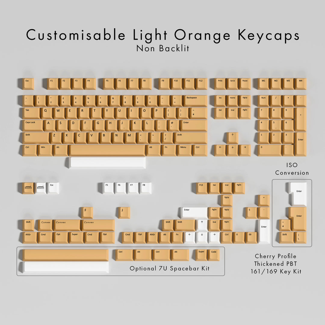 LIGHT ORANGE PBT KEYCAPS ON A GREY BACKGROUND