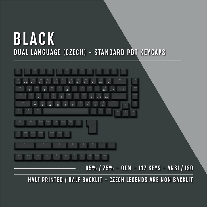 Black PBT Czech Keycaps - ISO-CZ - 65/75% Sizes - Dual Language Keycaps - kromekeycaps