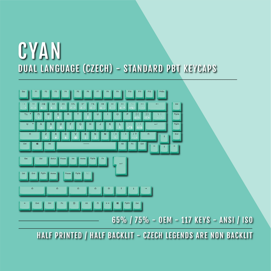 Cyan PBT Czech Keycaps - ISO-CZ - 65/75% Sizes - Dual Language Keycaps - kromekeycaps