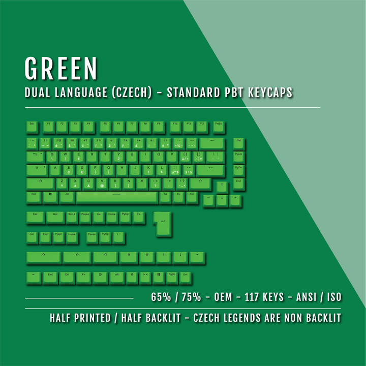 Green Czech (ISO-CZ) Dual Language PBT Keycaps - 65/75% Krome Keycaps LTD czech