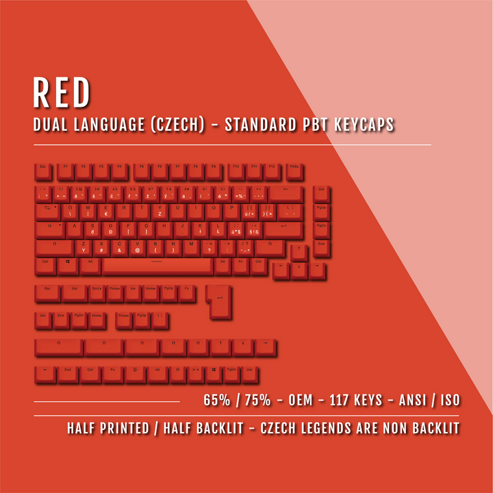 Red PBT Czech Keycaps - ISO-CZ - 65/75% Sizes - Dual Language Keycaps - kromekeycaps