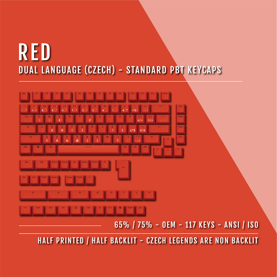 Red Czech (ISO-CZ) Dual Language PBT Keycaps - 65/75% Krome Keycaps LTD czech